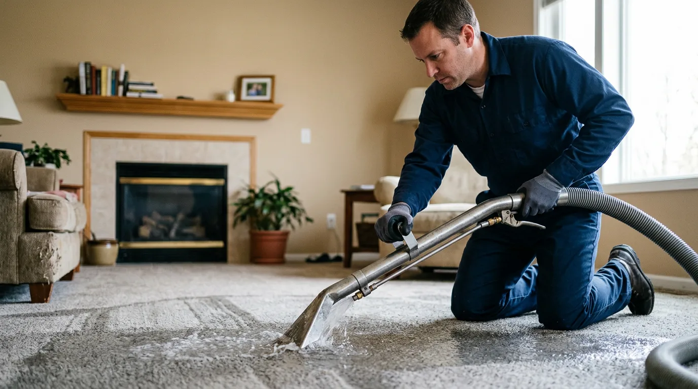 Water damage restoration technician working near Groves, TX